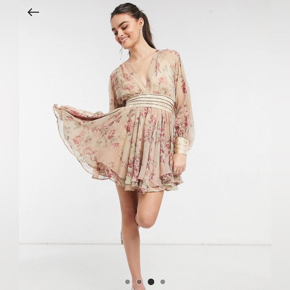 ASOS DESIGN mini dress with smocked satin waist and lace up back detail